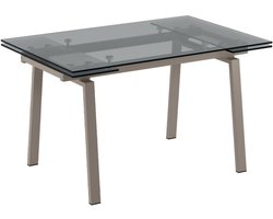 Tommy - Uitschuifbare tafel (140/200 x 80 cm) in duifgrijs gehard glas
