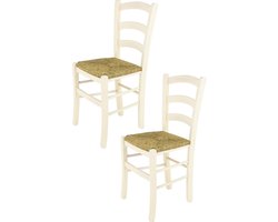 Tommychairs Venice - Eetkamerstoelen - Set van 2 - Wit - Rotan & Hout