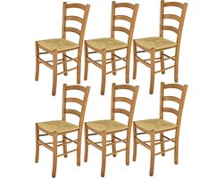 Tommychairs Venice - Eetkamerstoelen - Set van 6 - Eikenhout - Rotan