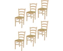 Tommychairs Venice - Eetkamerstoelen - Set van 6 - Naturel - Rotan & Hout