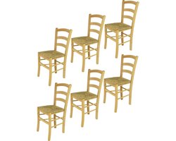 Tommychairs Venice - Eetkamerstoelen - Set van 6 - Naturel - Rotan & Hout