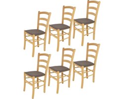 Tommychairs Venice - Eetkamerstoelen - Set van 6 - Naturel & Taupe - Stof & Hout