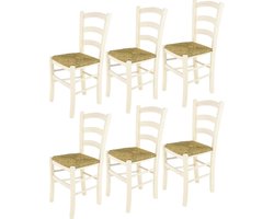 Tommychairs Venice - Eetkamerstoelen - Set van 6 - Wit - Rotan & Hout