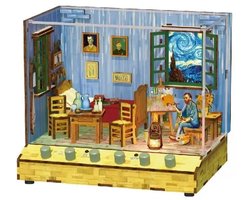 Tonecheer Vincent's Bedroom Bouwpakket - Modelbouw - 18 x 14,5 x 15,4 cm - DIY Miniatuur - Modelbouwpakketten Volwassenen - 6 Geluidseffecten - Creatieve Decoratie - Incl. Stofkap