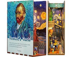 Tonecheer Vincent's World Book Nook Bouwpakket - Modelbouw - 18 x 8 x 24,5 cm - Houten 3D Puzzel - Boekensteun - LED-licht - Bewegingssensor Licht - Boekenhouder