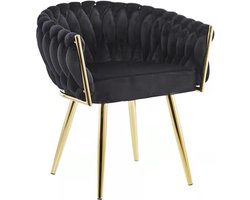 Tontik.nl - Eva Chair Velvet Black Gold Frame