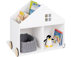 Tontik.nl - Kinderboekenplank op wieltjes 'Hus', wit