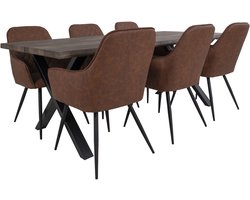 Tony eethoek , 1 eettafel en 6 stoelen lichtbruin en eik.