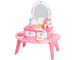 Tooky Toy Houten Kaptafel voor Kinderen – Roze Toilettafel met Spiegel & Accessoires – 16-delig – Vanaf 3 Jaar