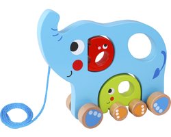 Tooky Toy Olifant Houten Trekfiguur 18 Maanden Blauw 3-delig