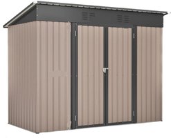 Tool Schuur - Tuinhuis - Buitenkast - Gereedschapsschuur - Gereedschapskast - Opbergruimte - 8x4ft - met Metaal Basis - Tuinschuur - voor Buiten - Terras - en Tuinopslag - Bruin