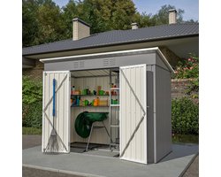 Tool Schuur - Tuinhuis - Buitenkast - Gereedschapsschuur - Gereedschapskast - Opbergruimte - 8x4ft - met Metaal Basis - Tuinschuur - voor Buiten - Terras - en Tuinopslag - Bruin