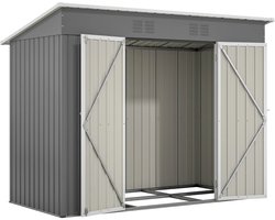 Tool Schuur - Tuinhuis - Buitenkast - Gereedschapsschuur - Gereedschapskast - Tuinschuur - voor Buiten - Terras - en Tuinopslag - Opbergruimte - 8x4ft - met Metaal Basis - Grijs