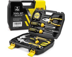 Tool Set 10 Pieces Homeowners General Household Small Hand Tool Set with Plastic Tool Box Storage Case