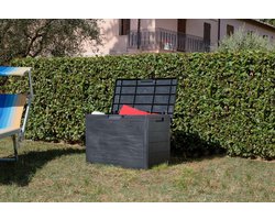 Toomax Woody's Kussenbox - 160L - Donker Antraciet - Houtlook - Binnenmaat 71 x 37 x 49,5 cm - Buitenmaat 77,5 x 52,7 x 44,5 cm - Praktische inhoud van 160 liter
