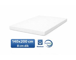 Topdekmatras 140x200 – 8 cm HR Koudschuim – Afritsbaar & Wasbaar – CertiPUR® Gecertificeerd – Medium Hardheid – Comfort Matrastopper