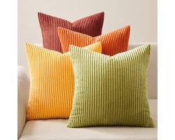Topfinel kussenhoes 40x40 herfst set van 4 corduroy kussenhoezen kussenhoes bankkussen decoratief kussen decoratie voor slaapbank woonkamer kinderen pluizig oranje geel groen