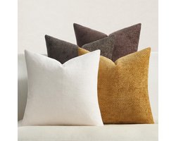 Topfinel Kussensloop, 60 x 60 cm, goudbruin, set van 4, chenille kussenslopen, kussenhoes, sofakussen, sierkussenhoes, rotan, geweven stijl, design vo