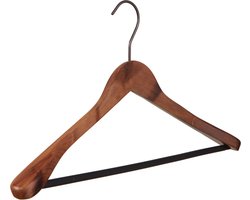 TopHangers [Set van 5] Houten bruine vintage garderobe- / kledinghangers met 4mm dikke 'old copper' haak en brede schouders en een broeklat, perfect voor jassen, truien, vesten, colberts en kostuums