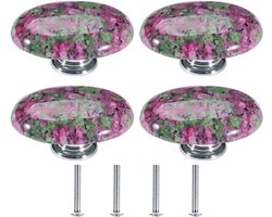 TopHomer 4 stuks natuurlijke kristallen stenen kastknoppen, paars-groen ovaal decoratieve keuken trekhandgrepen voor kastdeur, kledingkast en lade