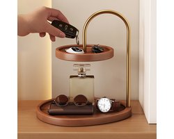 Topmelon Dubbel sleutelbakje - Dienblad - Bamboe - Decoratieve - Sieradenstandaard sieraden -Woonaccessoires - Bureau organizer voor Hal, Woonkamer of Bureau bruin