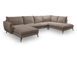 Toronto U-shape hoekbank rechts bruin-beige | Moderne woonbank met koudschuim - 202x361x87cm