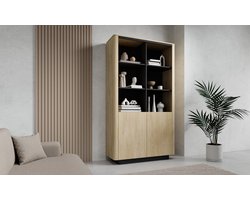 TORRO 2D - hoge boekenkast met deuren en legplanken - hoogte 190,1 cm - breedte 113,2 cm - woonkamer meubels - cremona eik + zwart
