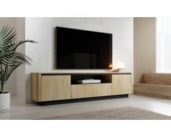 TORRO TV meubel - staand TV meubel met legplanken - 3 scharnierende fronten - breedte 200 cm - ergonomisch tv meubel - cremona eik decor + zwart