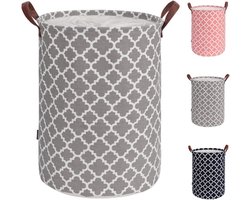 TOTANKI 60L grote wasmand, verdikte wasmand met stevig leren handvat, opvouwbare opbergmand met trekkoordsluiting, vrijstaande wasmand voor slaapkamer, badkamer (grijs, L)