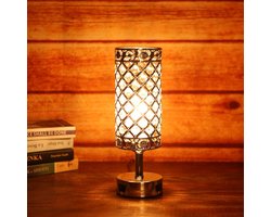 Touch Bedlamp Kristallen Tafellamp - Dual USB Poort - 3-Standen Dimbaar - E27 Glitter Lampenkap - Slaapkamer Lamp - Woonkamer Decoratie - Inclusief LED Lamp - Zilver