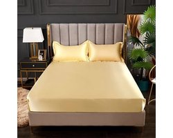 TOUFA Bedlaken Satijn Zijde Hoeslaken Effen Kleur Matras Cover Elastische Band Bed Sheet Beddengoed Set