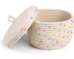 Touwmand Met Deksel - Decoratieve Opslagmand Voor Planten, Speelgoed, Babyspullen, Garen, Snacks Of Handdoeken - Geweven Katoenen Touw - Crèmekleur - 16 x 25 cm