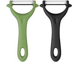 TOVBMUP 2-Pack - Universele dunschiller - Metalen set - Aardappelschiller - Aspergeschiller - Multifunctionele Y-vorm - Multifunctionele groenteschiller - Dubbelzijdige wortelschiller - Zwart - Groen
