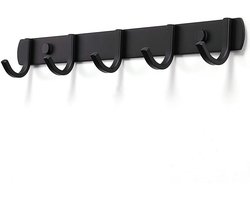 TOVBMUP 5 haken - wandkapstok - roestvrijstalen kapstok - geschikt voor slaapkamer, kantoor, woonkamer, badkamer (zwart)
