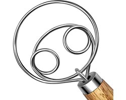 TOVBMUP Deense deegmixer - roestvrij staal - handmixer geschikt voor brooddeeg - houten handvat - keukenbakgereedschap - broodbakgereedschap en accessoires