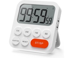 TOVBMUP Digitale keukentimer - met klok - Stopwatch - 3 volumeniveaus - LCD-scherm - Geschikt voor koken, sporten en studeren, inclusief batterijen