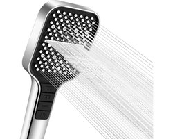 TOVBMUP Douchekop - Waterbesparende douchekop - Hogedrukdouchekop - 7 standen - Met uitknop - Met één hand te bedienen - Siliconen sproeikop tegen verstopping - Groot formaat - Zilver