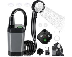 TOVBMUP Draagbare kampeerdouche - 6000 mAh - met pomp en temperatuurweergave - Buitenset - Wordt geleverd met douchekop en 2 m slang - Geschikt voor tuin, autowasstraat, strand, reizen en huisdieren