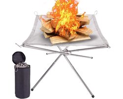 TOVBMUP Draagbare vuurkorf geschikt voor buiten - 41 cm - Opvouwbaar - Draadgaas materiaal - Kampeeruitrusting - Vuurkorf geschikt voor in de tuin - Geschikt voor kamperen, buiten, terras, achtertuin en tuin