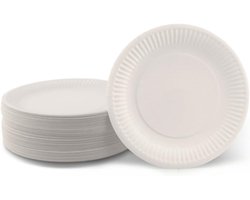 Tovbmup Papieren borden - 100 stuks - Wegwerpborden - Biologisch afbreekbaar - Ideaal geschikt voor feesten, barbecues, kinderfeestjes, bruiloften, picknicks en andere evenementen - Stevig 250 g/m² - Wit