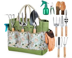TOVBMUP Tuingereedschapset - 9-delig (inclusief opbergtas voor tuingereedschap) - Stabiel - Veilig - Ideaal cadeau voor vrouwen en tuinliefhebbers