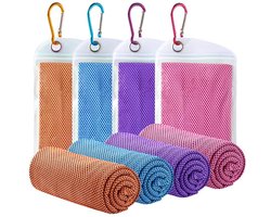 Towelling Sporthanddoek - 4 Stuks - 90x30cm - Cooling Towel - Ice Towel - Cool Down Towel - Fitness Handdoek - Verkoelende Handdoeken - Absorberend - Sneldrogend - Nek Handdoek - Voor yoga, wandelen en kamperen - Oranje, roze, paars, blauw