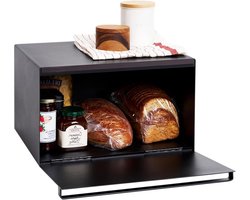 Tower Brooddoos van Staal en Hout met Silicone Afwerking in Zwart - YAMAZAKI home 4353 Bread Box
