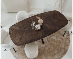 Tower Living Eettafel Silvi Deens ovaal mangohout visgraat 180x100 cm - olijfbruin