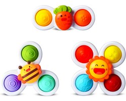 TOYLANDIA Spinners XL met Zuignap - Badspeelgoed - Babyspeelgoed - Sensorisch speelgoed - Montessori Speelgoed - Fidget Toys - Badspinner - 3 stuks