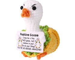 TOYMIS Positive Goose, 9cm Emotional Support Crochet Taco Goose Knitted Doll Cute Handmade Positive Animals Inspirational Gift for Birthdays Christmas Party Decoration