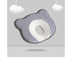 Traagschuim Kussen Voor Baby's, Schattig Zacht Kussen Met Cartoonbeer, Neksteun, Geschikt Voor Baby's Om Op Te Slapen, Ideaal Voor Kleine Jongens En Meisjes, Voorkomt Plat Hoofd Syndroom, Grijs-wit