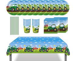 Tractor Feesttafelset voor Kinderen - 51 Delige Verjaardagsdecoratie met Borden, Bekers, Servetten en Tafellaken voor 10 Gasten - Tractor Thema Feestje Accessoires