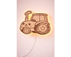 Tractor Nachtlamp Kinderkamer – Houten LED Wandlamp – Nachtlamp kind - Jongens kamer - Warm Sfeerlicht – Kinderlampje - Babykamer- Met Snoer & Schakelaar – E14 Fitting – Voor Binnen