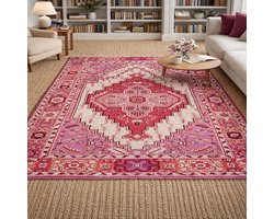 Traditioneel Tapijt - Vloerkleed Woonkamer - Interieur Decoratie - Antislip Onderkant - 150 x 200 cm - Roze Beige